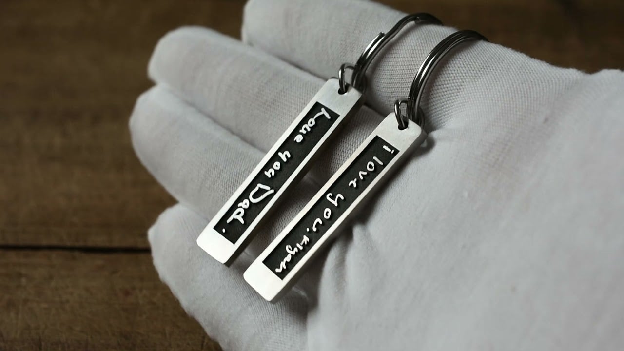 Personalized reversed engraved actual handwriting keychain