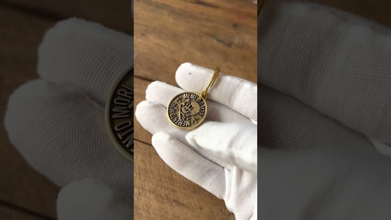 Personalized brass memento mori keychain