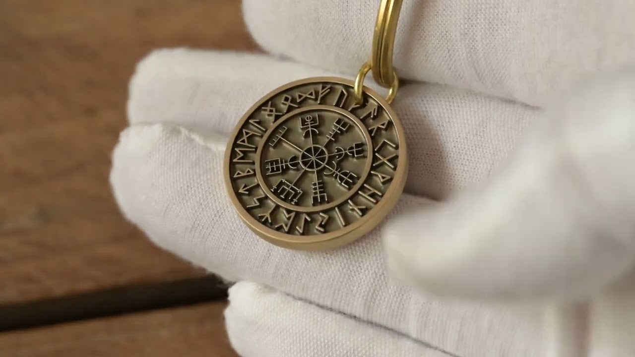 Personalized brass Viking compass keychain