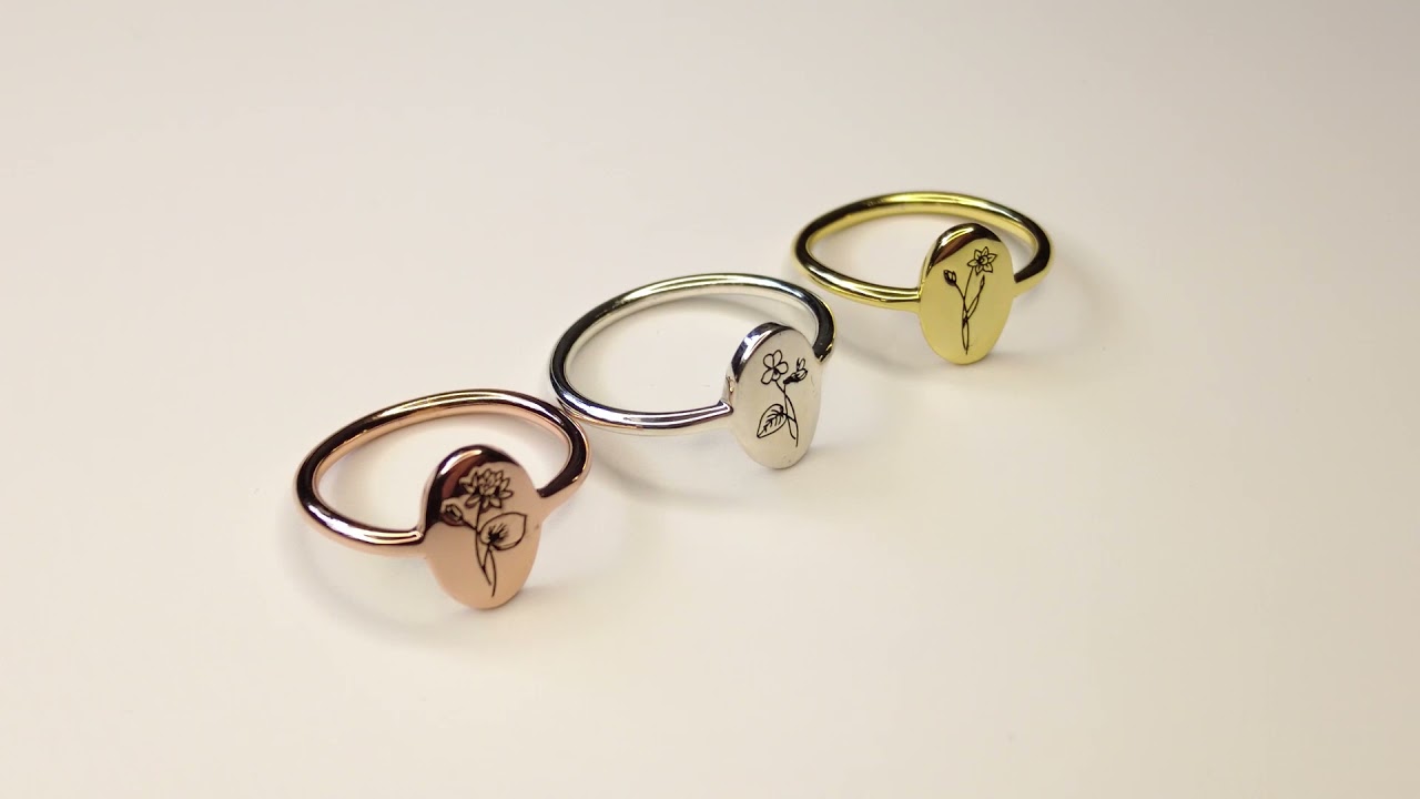 Personalized birth flower sterling silver ring