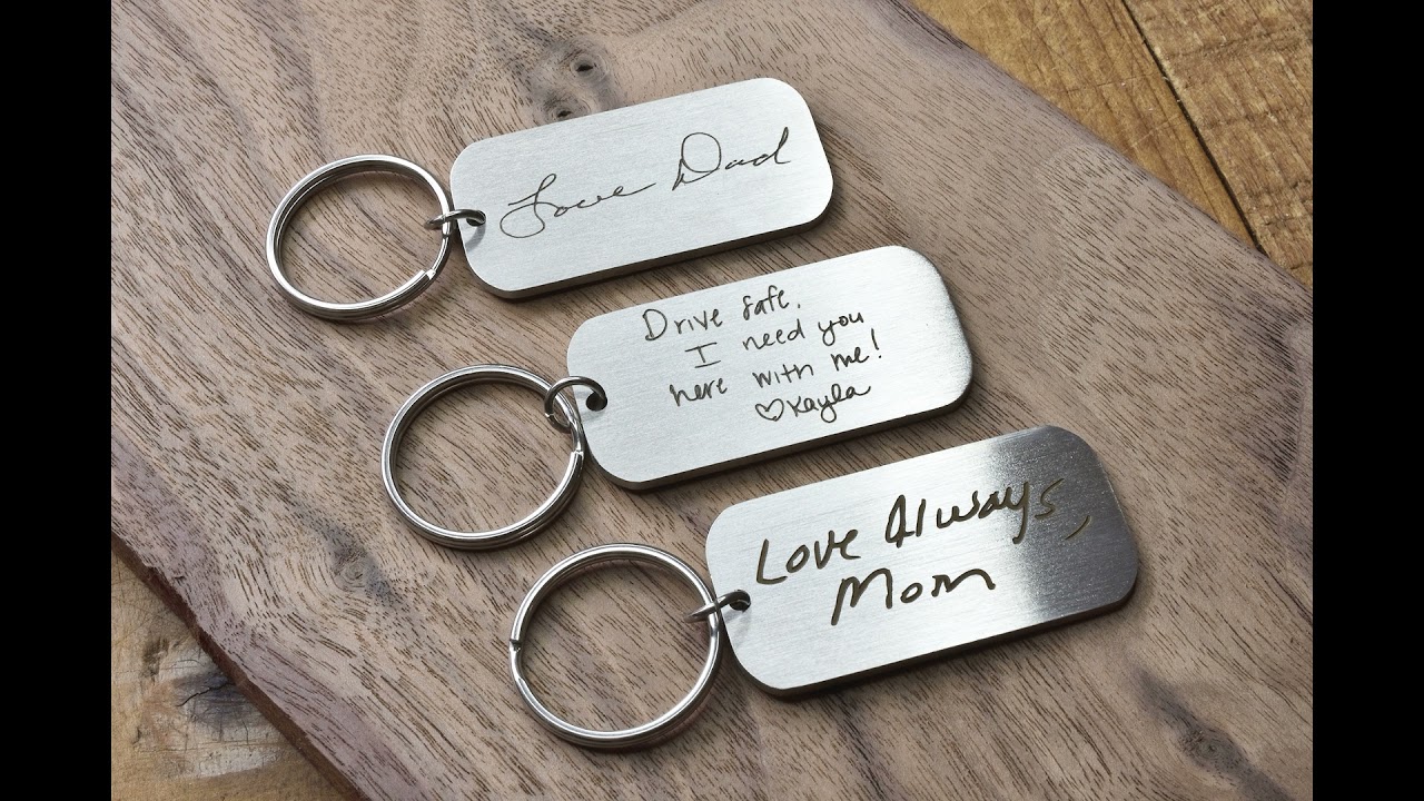 Personalized deep engraved actual handwriting keychain