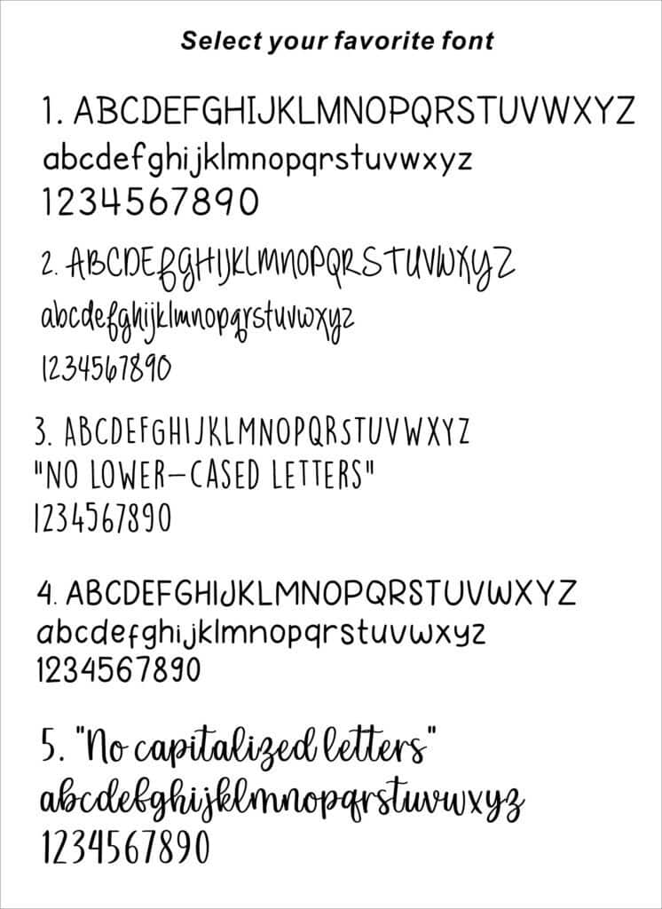 Font selection options with different styles and letter cases for creative typography design.