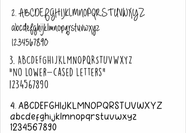 Font selection options with different styles and letter cases for creative typography design.