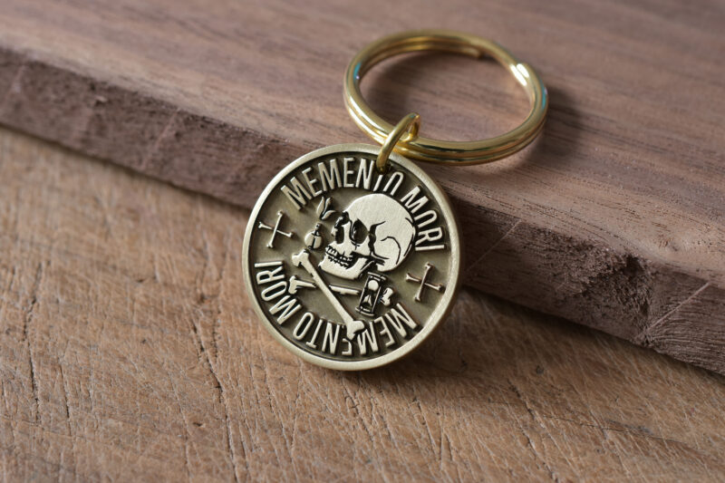 Personalized brass memento mori keychain FM-247