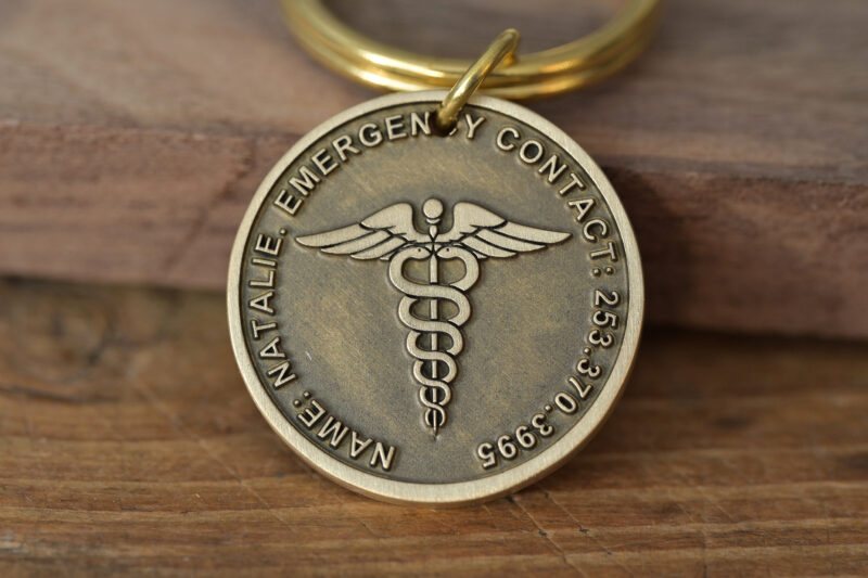 Personalized brass emergency contact keychain FM-252 - Image 3