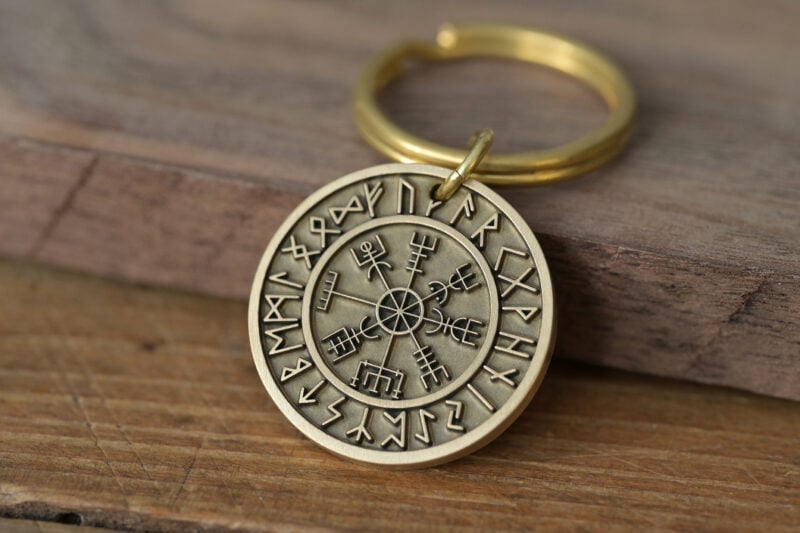 Personalized brass viking compass keychain FM-250