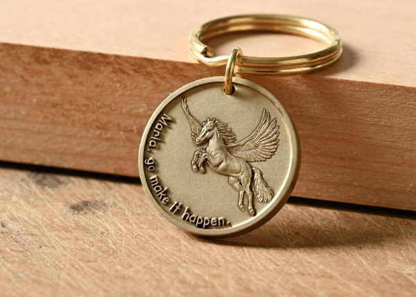 Personalized Pegasus Keychain, Custom Name Brass Keyring, Motivational Gift for Her, Graduation Gift, Mythological Winged Horse Charm, Quote Keychain
