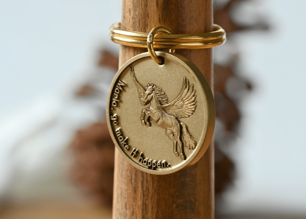 Personalized Pegasus Keychain, Custom Name Brass Keyring, Motivational Gift for Her, Graduation Gift, Mythological Winged Horse Charm, Quote Keychain
